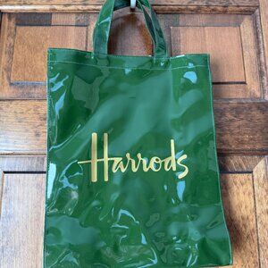 NWT Harrods London Green PVC Shiny Signature Logo Shopper Bag